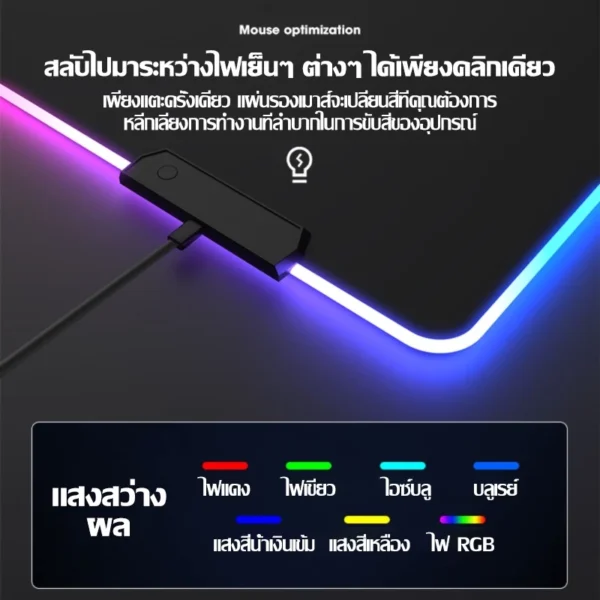 แผ่นรองเมาส์มีไฟ RGB แผ่นรองคีย์บอร์ด เมาส์คีย์บอร์ดเกม แผ่นรองเมาส์เล่นเกม LED