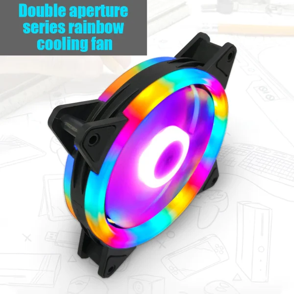 พัดลมคอมพิวเตอร์ พัดลมระบายความร้อนโน๊ตบุ๊ค 12cm Dual Ring RGB Cooling Fan 12V แสงสะท้อนสีสันสดใส