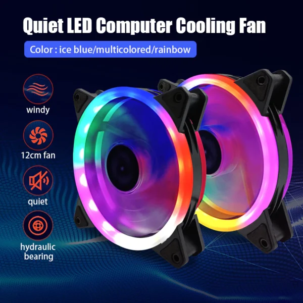 พัดลมคอมพิวเตอร์ พัดลมระบายความร้อนโน๊ตบุ๊ค 12cm Dual Ring RGB Cooling Fan 12V แสงสะท้อนสีสันสดใส