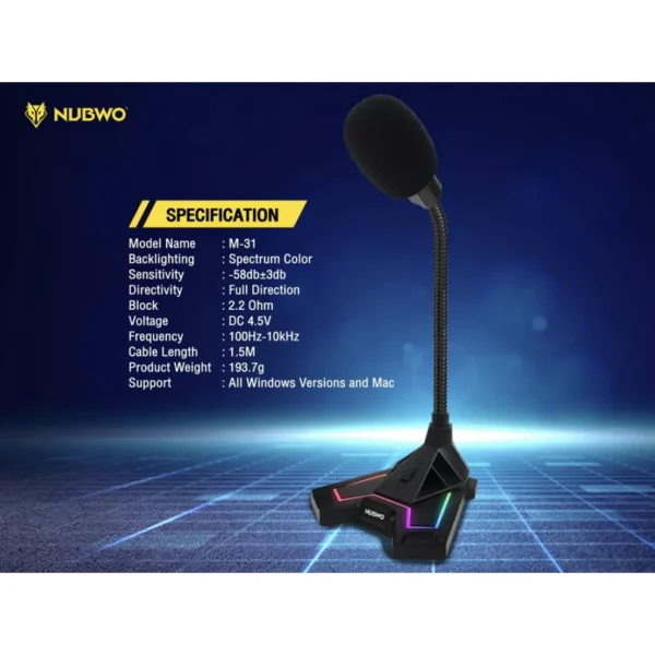 Nubwo MicroPhone M-31 Black SPECTRUM LIGHTING ไมค์คอม ไมโครโฟน คอมพิวเตอร์ ตั้งโต๊ะ #DM m31