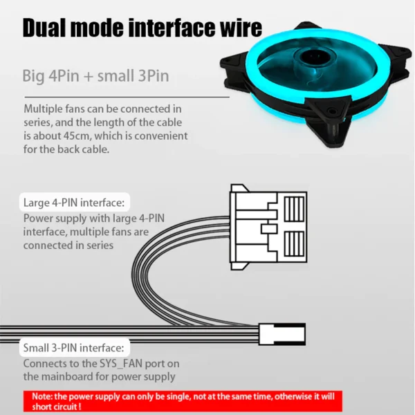 พัดลมคอมพิวเตอร์ พัดลมระบายความร้อนโน๊ตบุ๊ค 12cm Dual Ring RGB Cooling Fan 12V แสงสะท้อนสีสันสดใส