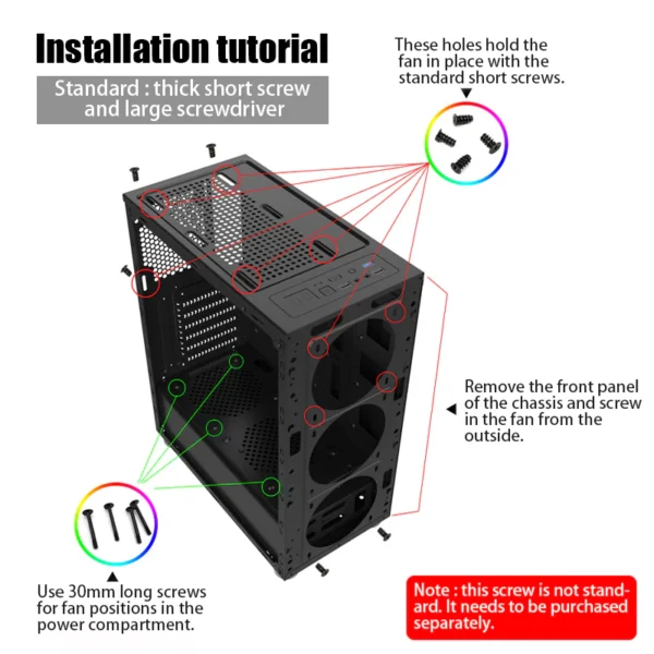 พัดลมคอมพิวเตอร์ พัดลมระบายความร้อนโน๊ตบุ๊ค 12cm Dual Ring RGB Cooling Fan 12V แสงสะท้อนสีสันสดใส