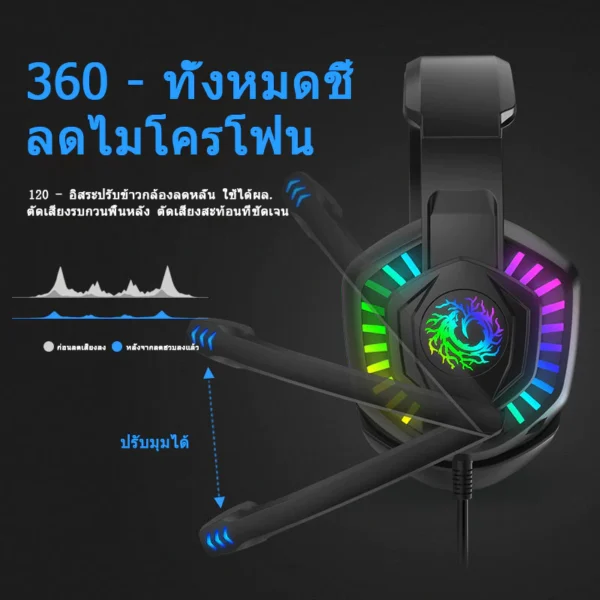 หูฟังเล่นเกมคอมพิวเตอร์แบบครอบหูตัดเสียงรบกวน RGB ชุดหูฟังพร้อมไมโครโฟน Gaming Headset เหมาะสำหรับคอมพิวเตอร์