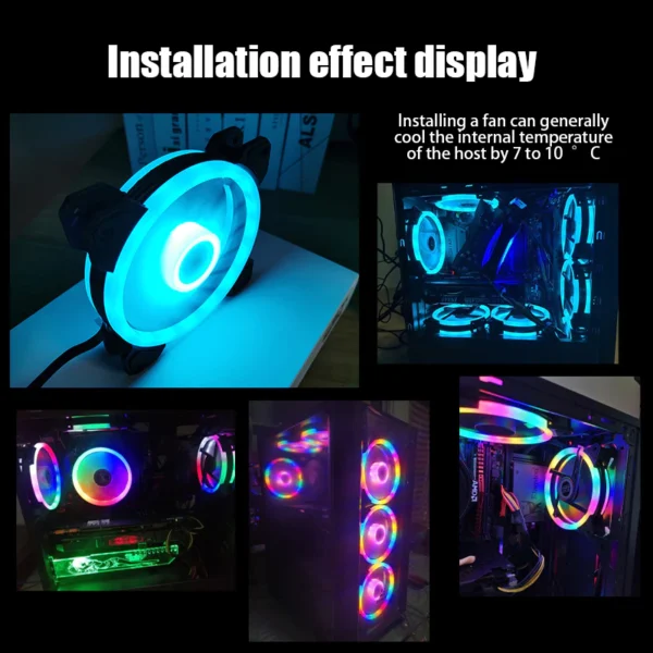 พัดลมคอมพิวเตอร์ พัดลมระบายความร้อนโน๊ตบุ๊ค 12cm Dual Ring RGB Cooling Fan 12V แสงสะท้อนสีสันสดใส