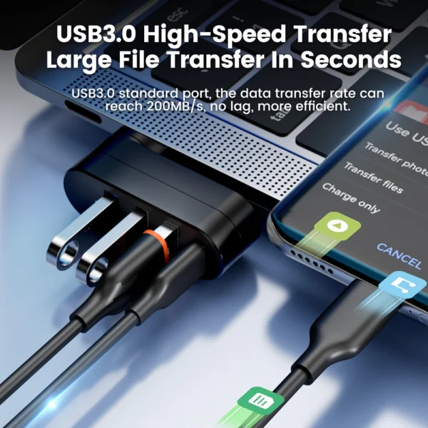 180° หมุนได้ 4 พอร์ต USB 3.0 2.0 Hub Type C การถ่ายโอนข้อมูลความเร็วสูง U Disk Splitter Adapter สําหรับแล็ปท็อป MacBook