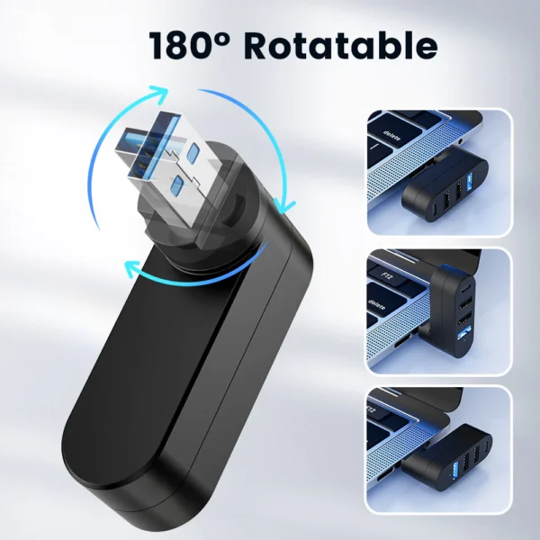 180° หมุนได้ 4 พอร์ต USB 3.0 2.0 Hub Type C การถ่ายโอนข้อมูลความเร็วสูง U Disk Splitter Adapter สําหรับแล็ปท็อป MacBook