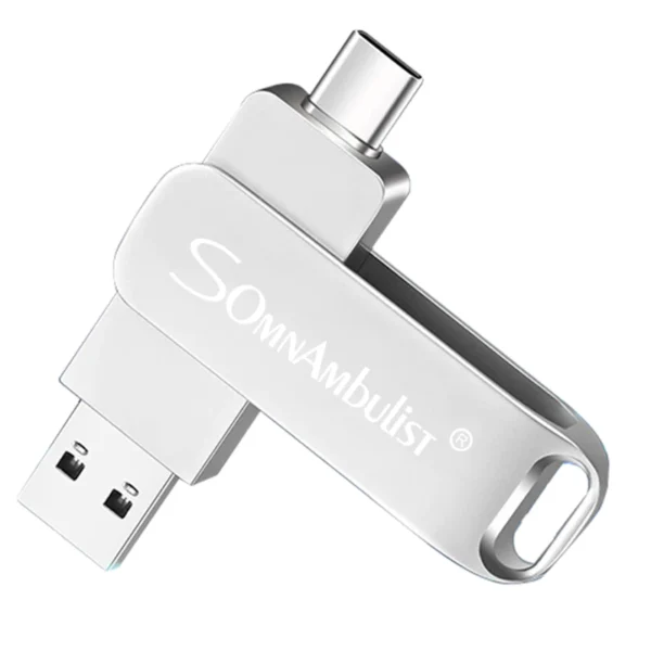 Somnambulist original TYPE-C แฟลชไดรฟ์ 16GB  USB 2.0 ไดรฟ์ปากกาโลหะเงิน 360 ° แฟลชไดรฟ์หมุนได้